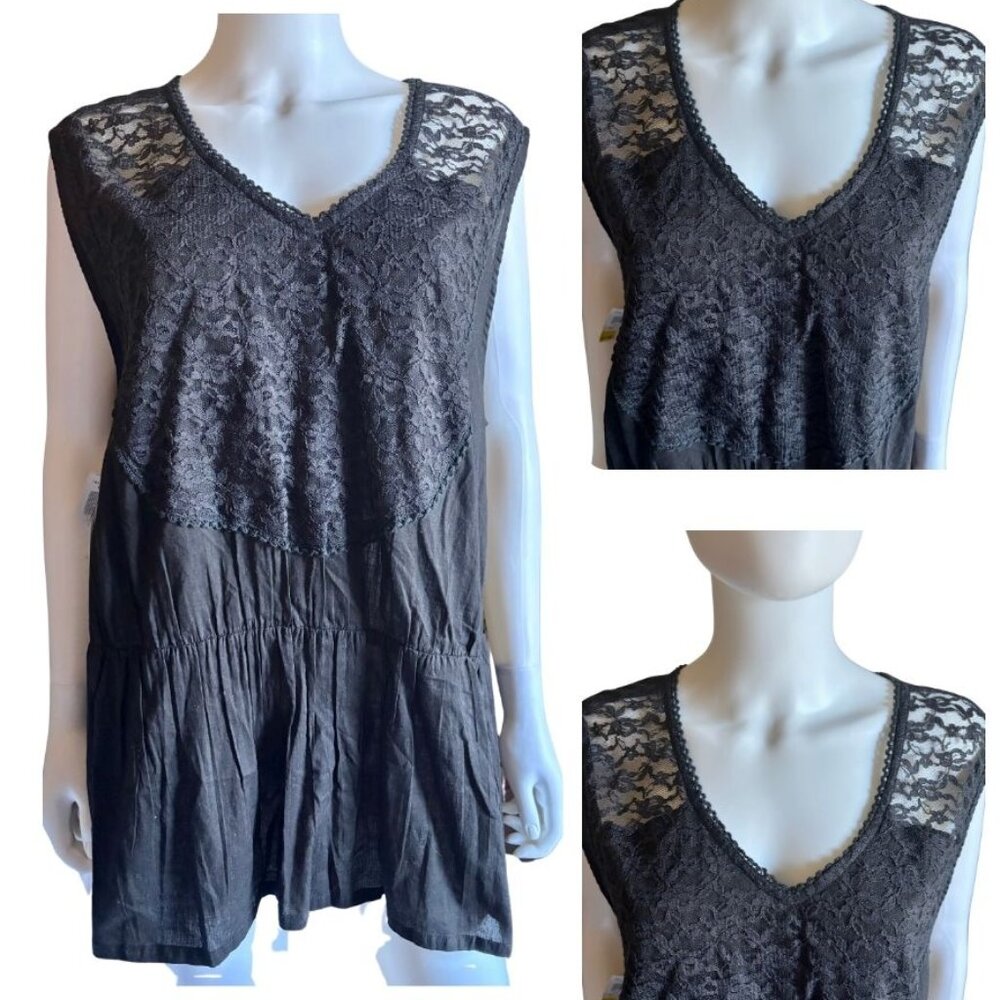 DGNY Lace Detail Sleeveless Top Plus Size 3X NWT Black
